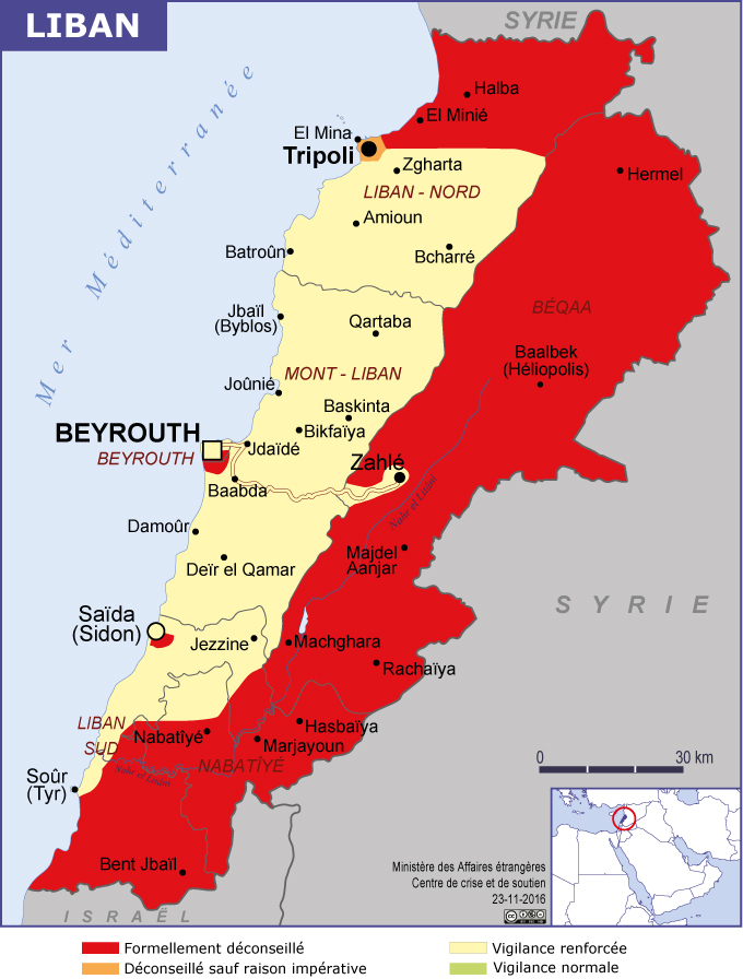 Carte du Liban - La France au Liban